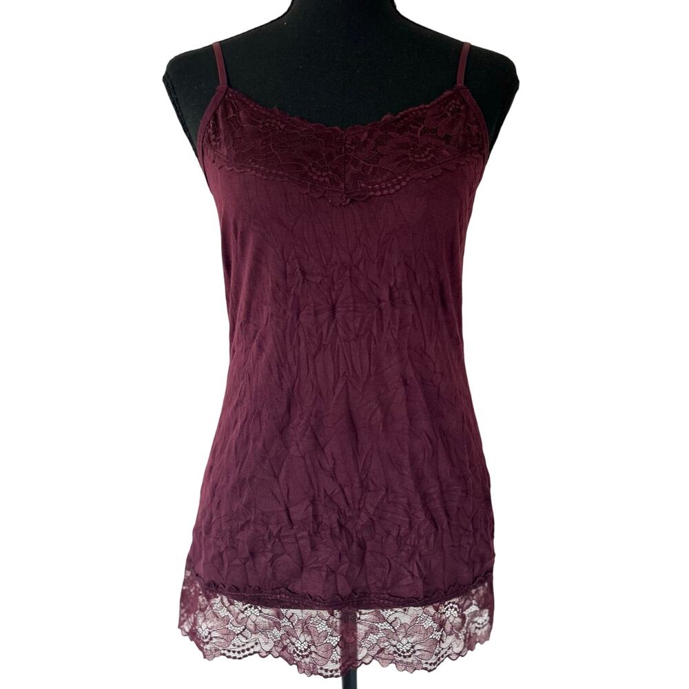 Vintage Burgundy Lace Trim Cami Tank Top Y2K Boho Fairy Grunge Size Small